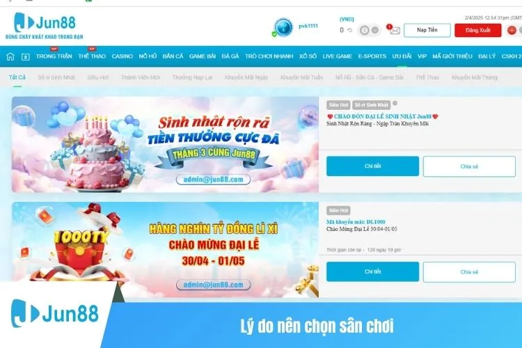 Lý do nên chọn sân chơi