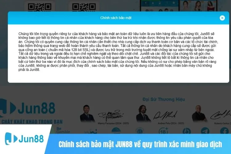 Chính sách bảo mật JUN88 về quy trình xác minh giao dịch