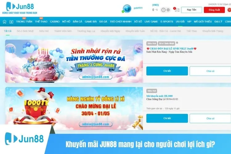 Khuyến Mãi JUN88 - Cơ Hội Nhận Thưởng Cực Kỳ Hấp Dẫn