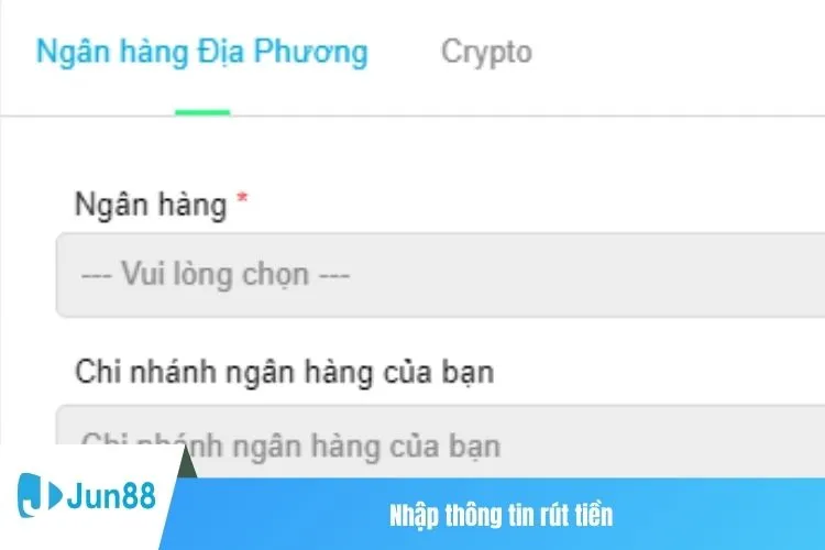 Nhập thông tin rút tiền