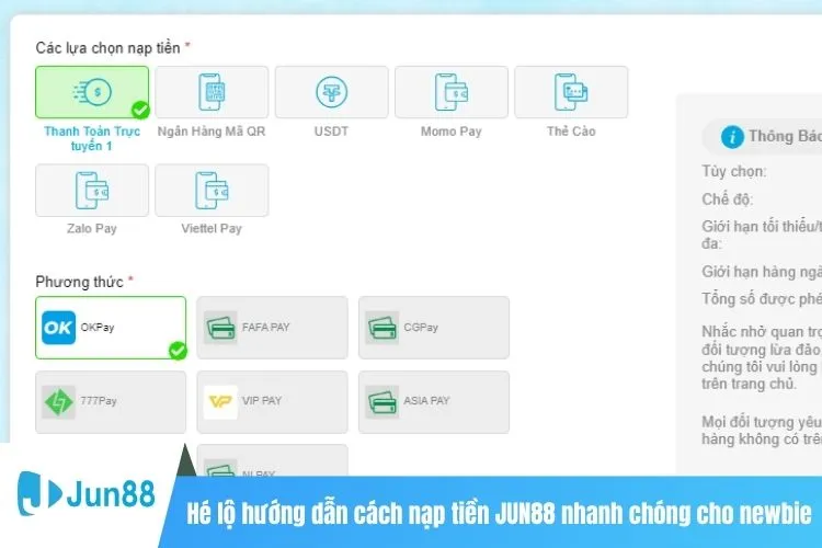 Hé lộ hướng dẫn cách nạp tiền JUN88 nhanh chóng cho newbie