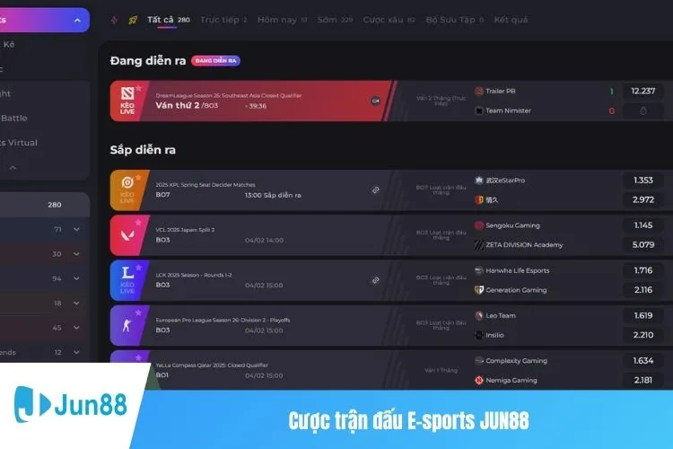 Cược trận đấu E-sports JUN88
