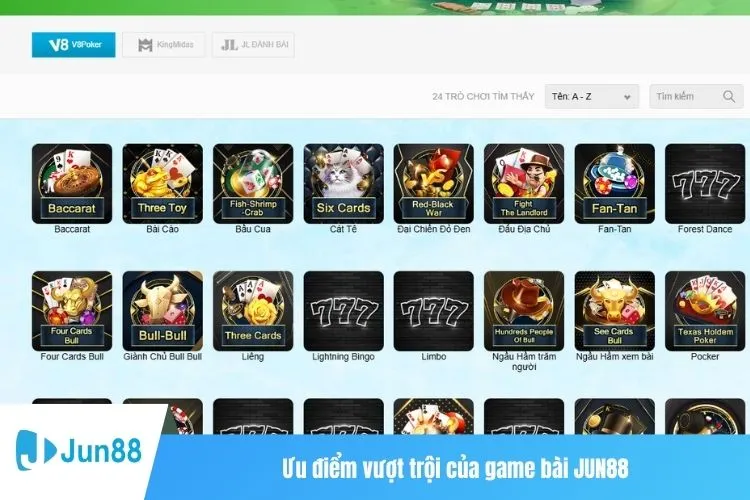 Ưu điểm vượt trội của game bài JUN88